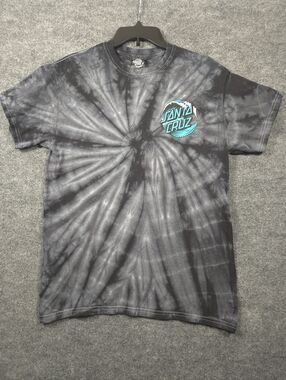 Santa Cruz Skateboards Grey Spiral Tie Dye Wave Dot Graphic T-Shirt Size Medium